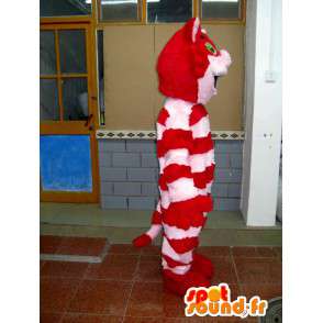 Mascotte en peluche de chat rayé rouge et rose en coton doux - MASFR00712 - Mascottes de chat