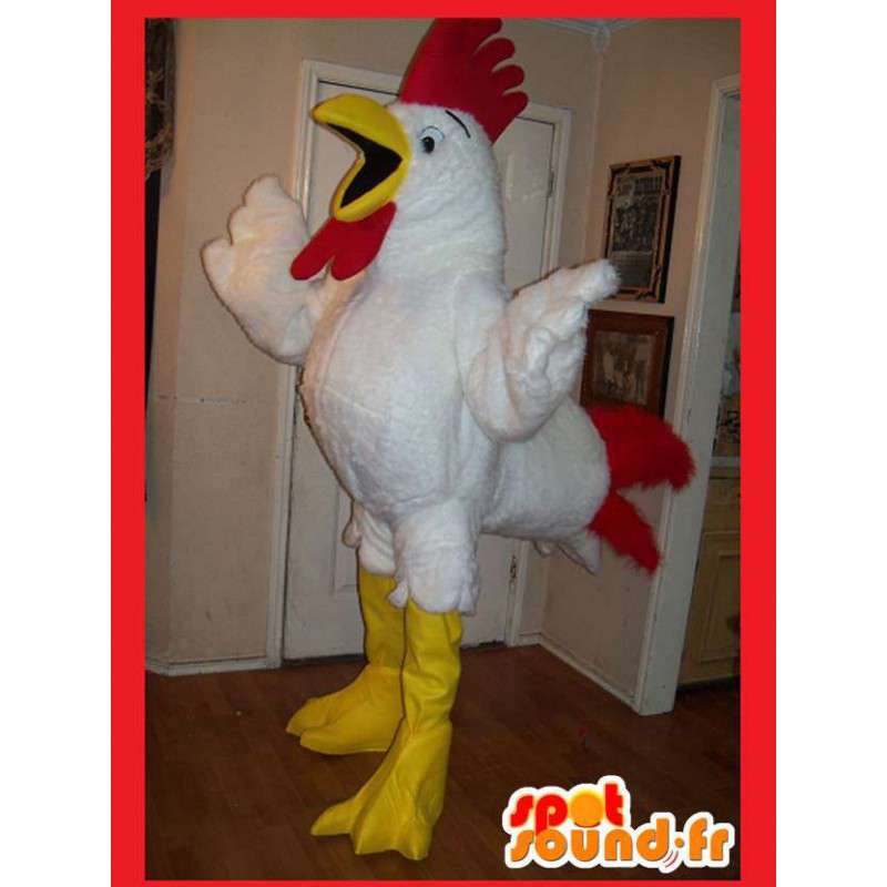 Mascot wat neerkomt op een kip, haan kostuum - MASFR002197 - Mascot Hens - Hanen - Kippen