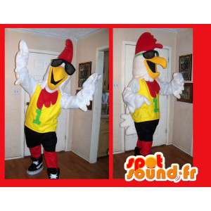 Hane maskoten som ser ut som en rockestjerne, stjernen i forkledning - MASFR002198 - Mascot Høner - Roosters - Chickens