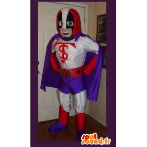 Mascot representing a superhero costume with cape