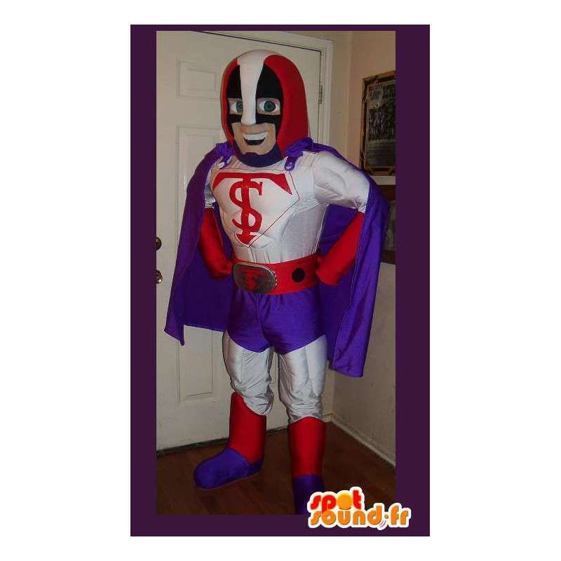 Mascot die einen Superhelden-Kostüm mit Umhang - MASFR002199 - Superhelden-Maskottchen