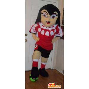 Mascot fútbol niña celebración, disfraz futbolista
