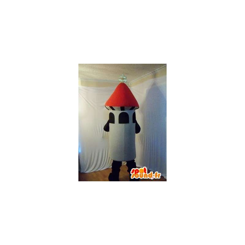 Mascot wat neerkomt op een vuurwerk raket - MASFR002219 - mascottes objecten