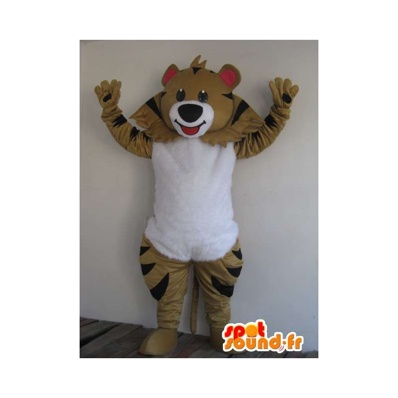 Μασκότ ριγέ καφέ αρκούδα - γιορτινή φορεσιά - κοστούμια ζώων - MASFR00178 - Αρκούδα μασκότ