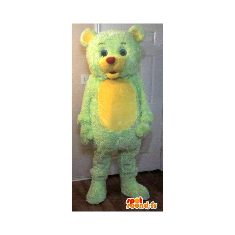 Mascote do ursinho, fantasia de urso amarelo e verde - MASFR002251 - mascote do urso