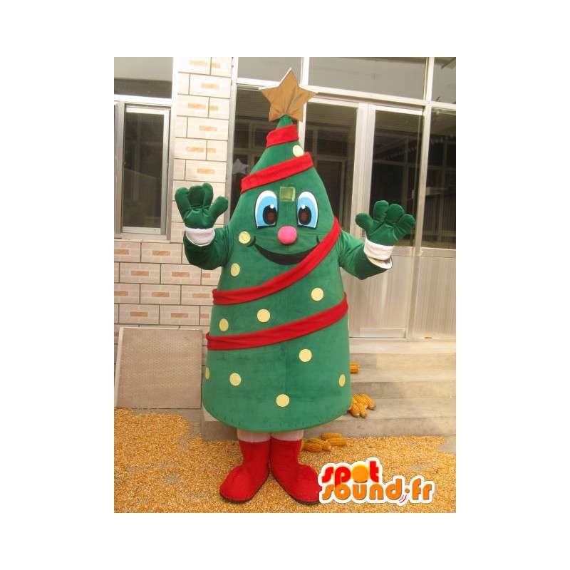 クリスマスツリーのマスコット-衣装と花輪の森の針葉樹-MASFR00179-クリスマスのマスコット