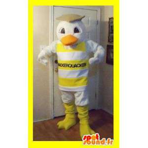 Representing a duck mascot dressed in striped tank top - MASFR002254 - Ducks mascot