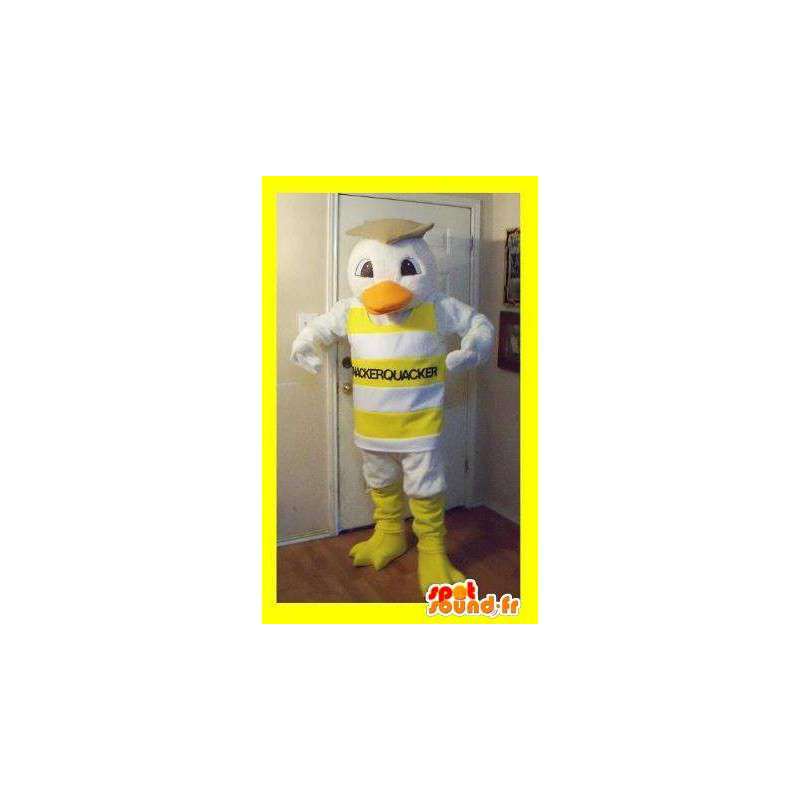 Representing a duck mascot dressed in striped tank top - MASFR002254 - Ducks mascot