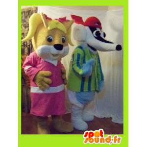 Duo mascots representing a female squirrel and a badger - MASFR002262 - Mascots squirrel