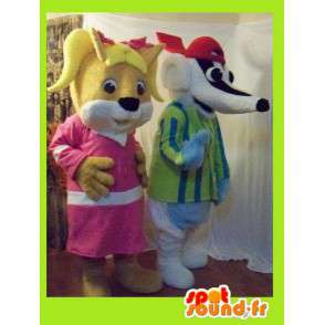 Duo mascots representing a female squirrel and a badger - MASFR002262 - Mascots squirrel