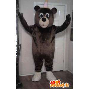 Maskot som representerar brun björn, nallebjörndräkt -