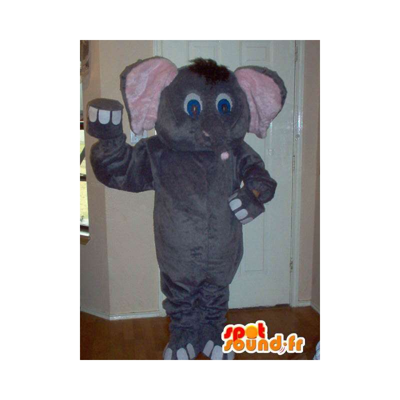 Mascot wat neerkomt op een kleine olifant, olifant kostuum - MASFR002320 - Elephant Mascot