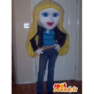 Mascot wat neerkomt op een blonde, meisje kostuum - MASFR002322 - Mascottes Boys and Girls