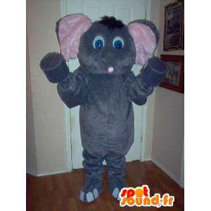 Mascot wat neerkomt op een kleine olifant, olifant kostuum - MASFR002320 - Elephant Mascot
