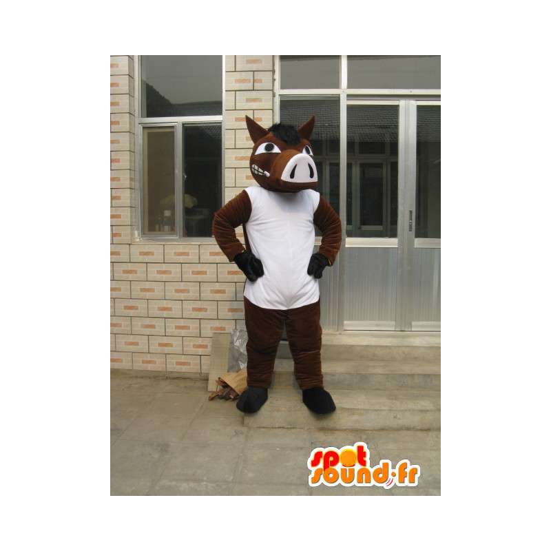 Brown Horse Mascot com t-shirt branco - Costume Party - MASFR00183 - mascotes cavalo