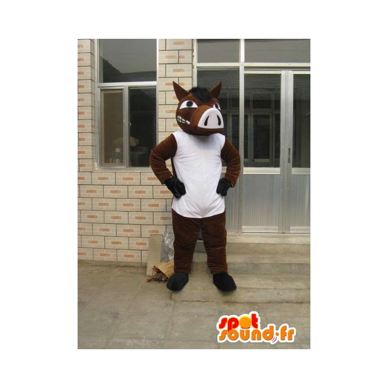 Cavallo marrone con Mascot T-Shirt Bianca - Serata Costume - MASFR00183 - Cavallo mascotte