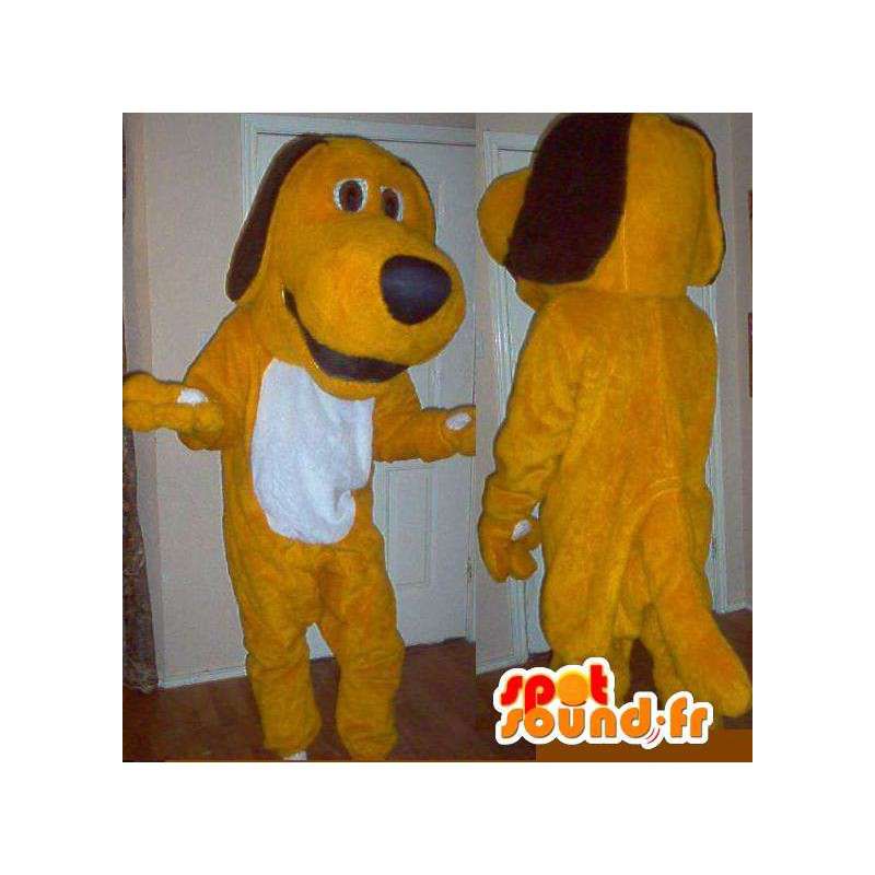 Mascot wat neerkomt op een beige hond, honds kostuum - MASFR002332 - Dog Mascottes
