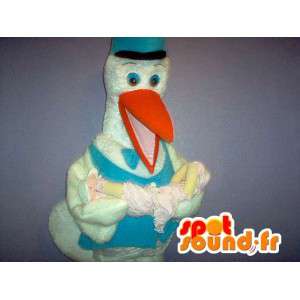 Stork mascot blue vest, disguise birth - MASFR002335 - Mascot of birds