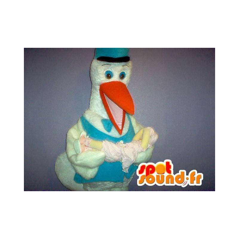 Stork mascote traje colete azul para o nascimento - MASFR002335 - aves mascote