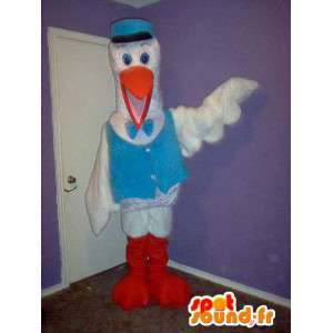 Stork mascot blue vest, disguise birth - MASFR002335 - Mascot of birds