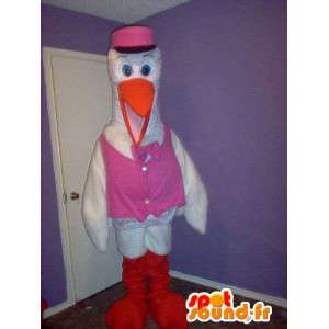 Stork mascot pink vest, disguise birth - MASFR002336 - Mascot of birds