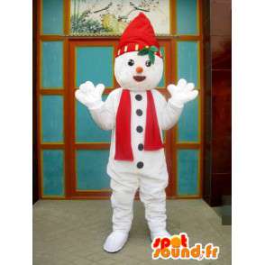 帽子とスカーフが付いた赤と白の雪のエルフのマスコット-MASFR00199-クリスマスのマスコット