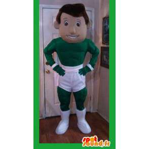 Mascot supereroe verde pantaloncini bianchi - Costume supereroi - MASFR002597 - Mascotte del supereroe