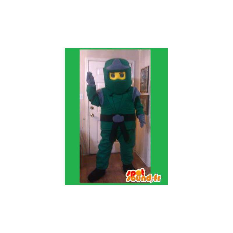 Mascote verde e amarelo Ninja - Traje Ninja, artes marciais - MASFR002598 - Mascotes homem