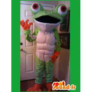 Maskotti vihreä sammakko suuret silmät ja oranssi  - MASFR002601 - sammakko Mascot