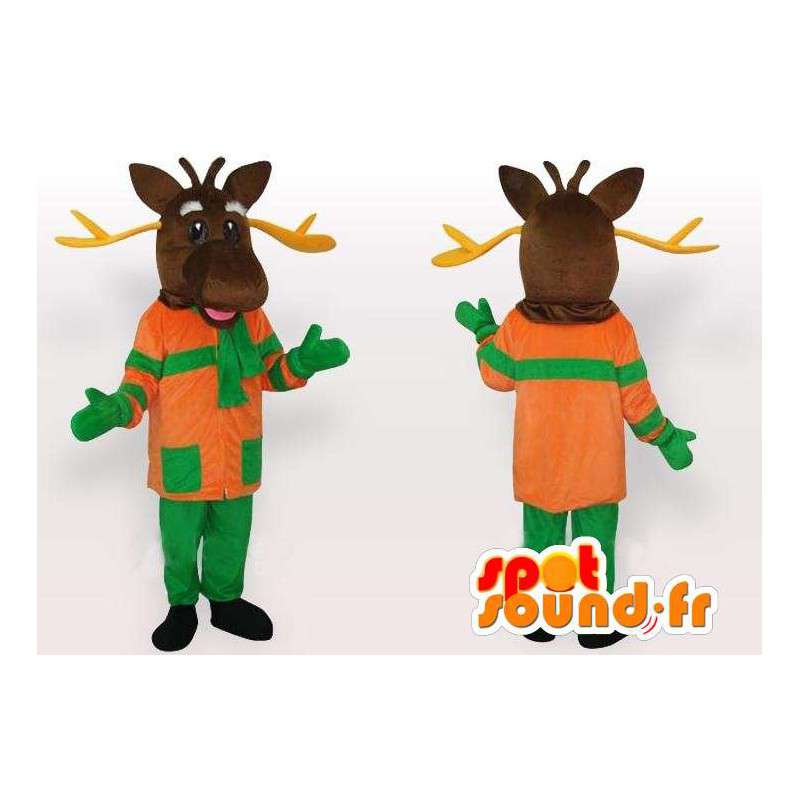 オレンジとグリーンの鹿のマスコット-森の動物のコスチューム-MASFR00218-鹿とDoeのマスコット