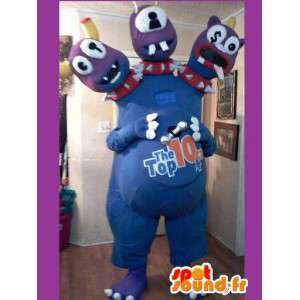 Mascote 3 cabeças Blue Monster - Traje Blue Monster - MASFR002617 - mascotes monstros