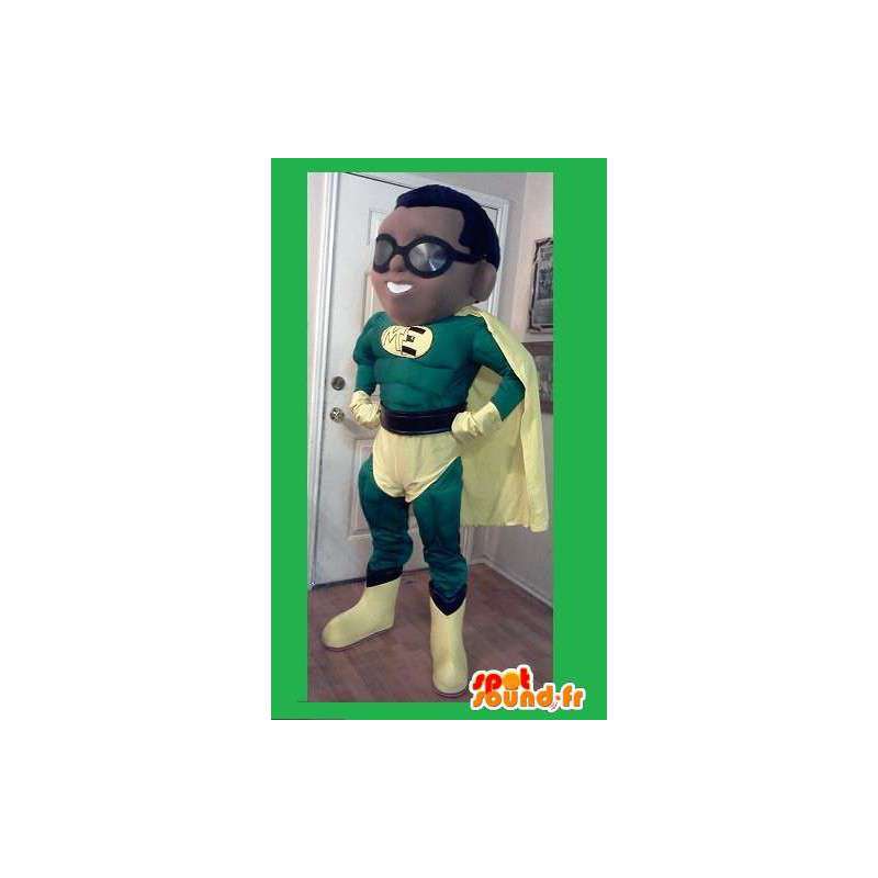 Mascot supereroe verde e giallo - supereroe Costume - MASFR002618 - Mascotte del supereroe