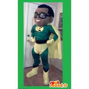 Super verde mascote e herói amarelo - Super Hero Costume - MASFR002618 - super-herói mascote