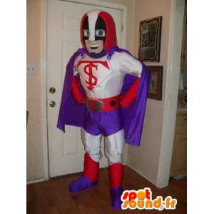 Wrestler Maskottchen lila rot und weiß - Disguise Held - MASFR002633 - Superhelden-Maskottchen