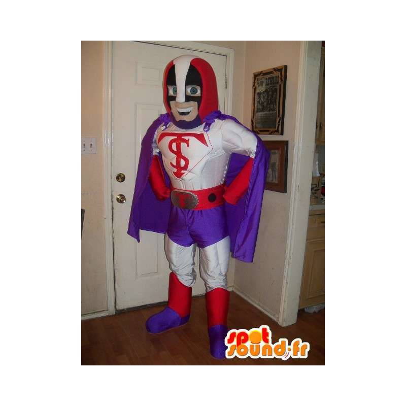 Mascot painija violetti, punainen ja valkoinen - sankari puku - MASFR002633 - supersankari maskotti
