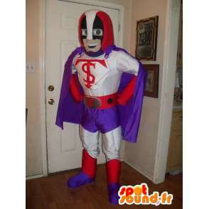 Mascot painija violetti, punainen ja valkoinen - sankari puku - MASFR002633 - supersankari maskotti