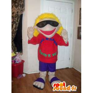 Menina loira Mascot em flip-flops com óculos de sol  - MASFR002634 - Mascotes Boys and Girls
