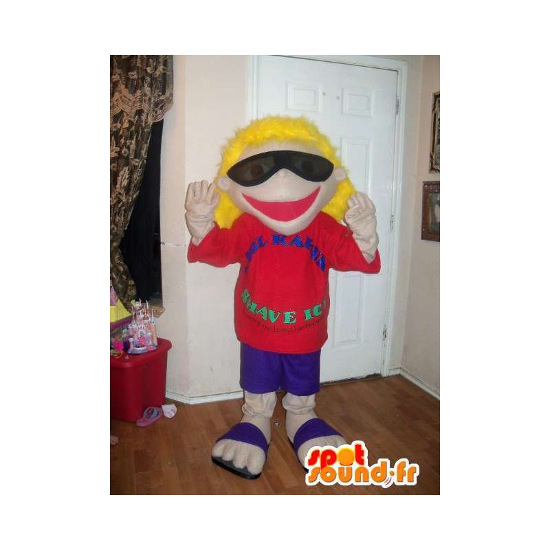 Mascot blonde girl in flip flops with sunglasses  - MASFR002634 - Mascots boys and girls