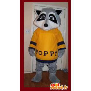 Mascot grijs raccoon gele trui - Raccoon Suit - MASFR002645 - Mascottes van pups