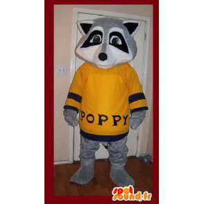 Mascotte raton laveur gris en pull jaune - Costume raton laveur - MASFR002645 - Mascottes de ratons