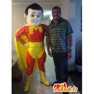 Super mascotte rood en geel held - Super Hero Costume - Superheld mascotte - MASFR002649 - SpotSound.fr