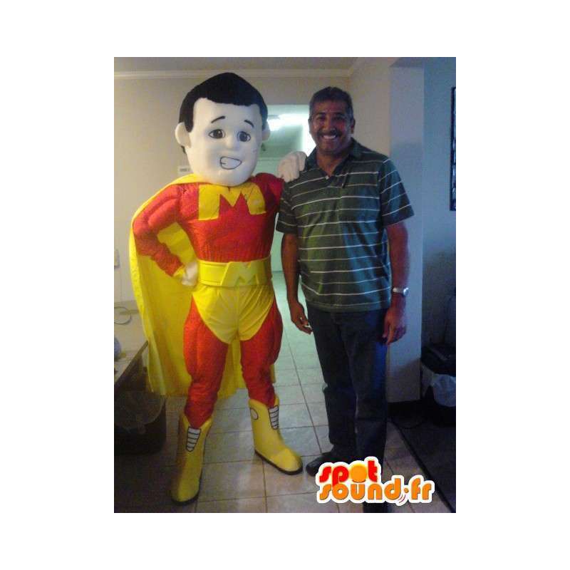 赤と黄色のスーパーヒーローのマスコット-スーパーヒーローの衣装-MASFR002649-スーパーヒーローのマスコット