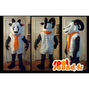 Cabra carneiro mascote com lenço laranja - traje ovelhas - MASFR002652 - Mascotes Sheep
