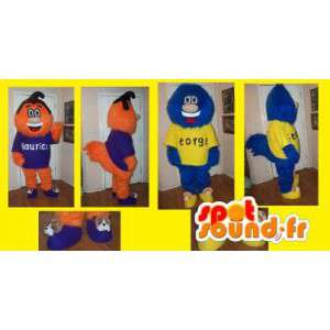 Maskoter med orange och blåhåriga monster - 2 kostymer -