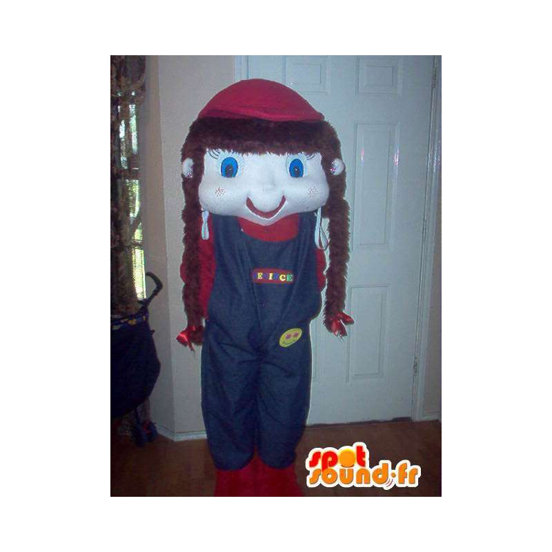 Mascot girl in blue overalls with braids - MASFR002673 - Mascots boys and girls