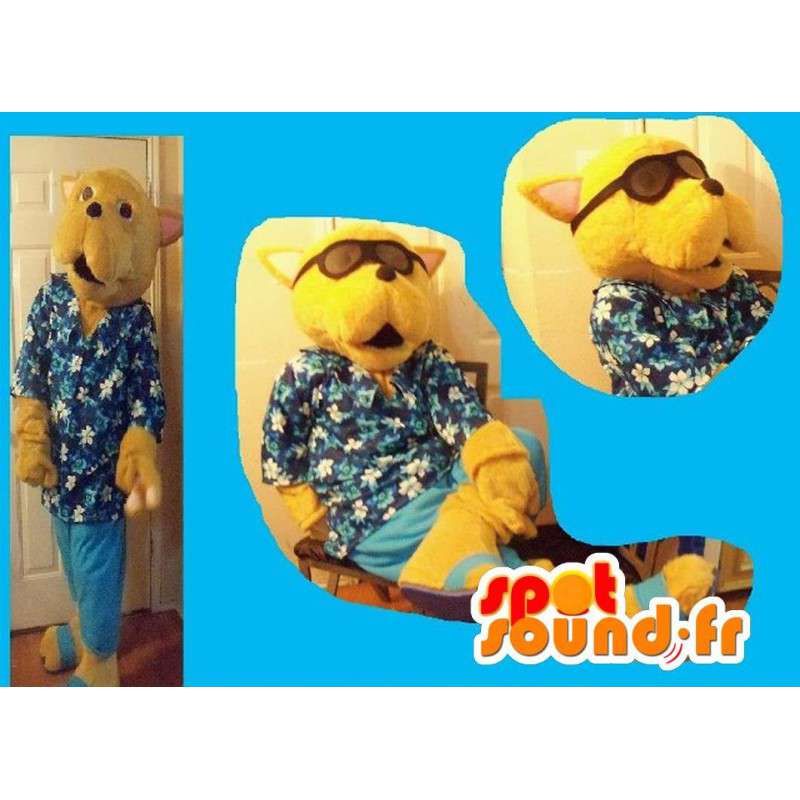 Cão mascote de férias na camisa havaiana e chinelos óculos - MASFR002681 - Mascotes cão