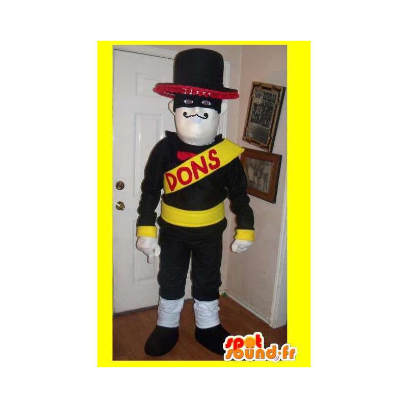 Mascote do famoso Zorro preto e amarelo - Costume Zorro - MASFR002684 - Celebridades Mascotes