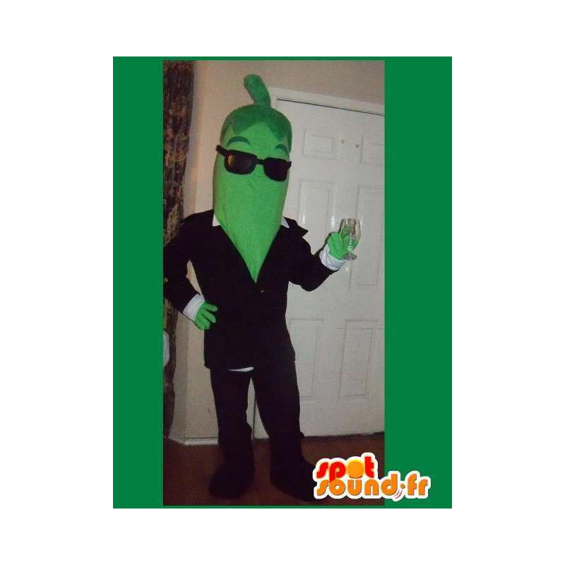 Mascot green beans with sunglasses  - MASFR002687 - Mascot of vegetables