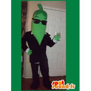 Mascotte de haricot vert avec ses lunettes de soleil  - MASFR002687 - Mascotte de légumes