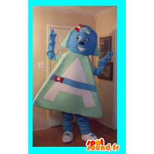 Una lettera mascotte verde e blu - costume alfabeto, lettera A - MASFR002688 - Mascotte non classificati